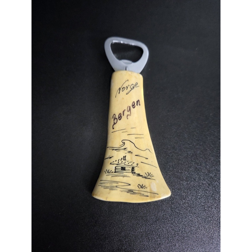 Vintage Norway Bergen Souvenir Bottle Opener Faux Bone Handle Nordic Art